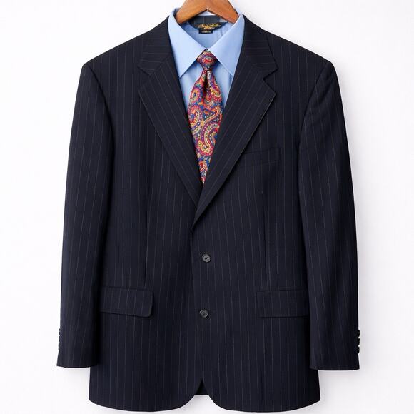 Vintage Brooks Brothers Mens 42L Navy Pinstriped Blazer Brooksease Wool USA Prep